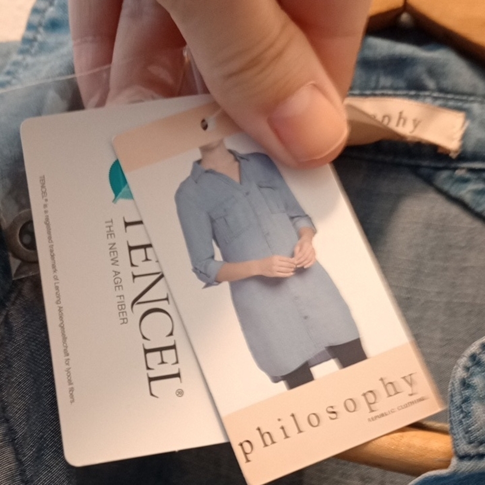 Light Blue TENCEL® Denim Shirt Dress by Philosophy - Picture 3 of 7